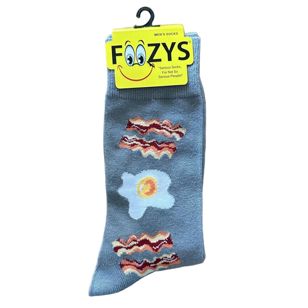 NWT Foozys Grey Breakfast Bacon And Eggs Novelty Socks Men One Size